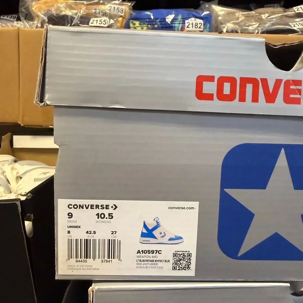 CONVERSE WEAPON MEN'S 9 MID UNC LARRY BIRD MAGIC JOHNSON NIB A10597C WHITE BLUE - Picture 6 of 6
